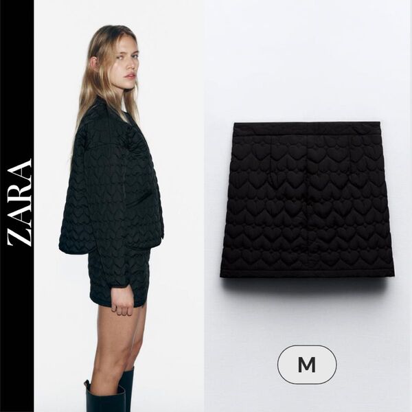 【新品未使用】 ZARA キルティング ハート ミニスカート ブラック Mサイズ