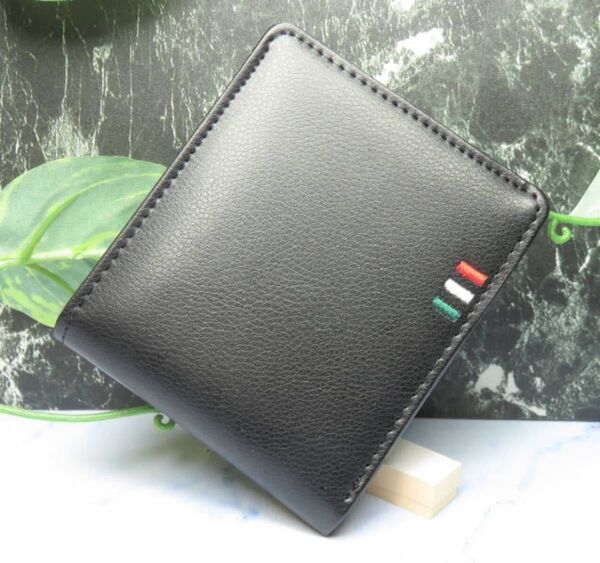 牛革二つ折りトリコロール男性財布,シンプルツートン折りたたみ財布,小銭入れ、新品*当日発送(ブラック)