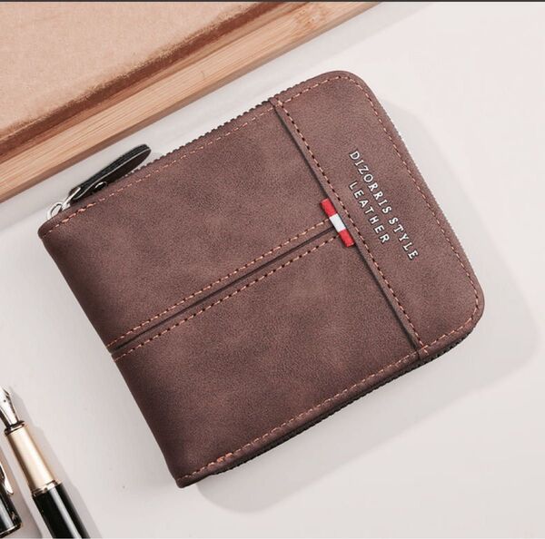 PUレザーラウンドファスナーメンズ財布、ウォレット メンズ財布 大人気 財布 高級感、新品*当日発送(コーヒーブラウン)
