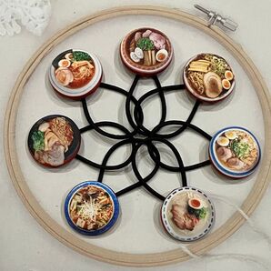 ラーメン ラーメン柄 38mm くるみボタン ヘアゴム 7個セット ハンドメイド