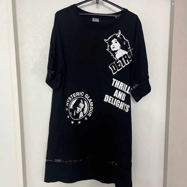ヒステリックグラマー HYSTERIC GLAMOR ウーマン ロゴ 透かしロゴ ワンピース チュニック Tシャツ