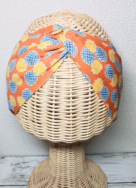 ハンドメイド クロスターバン インド綿100% パイナップル柄 薄手