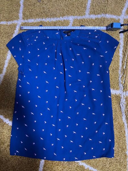 青 小鳥プリント 半袖ブラウス BANANA REPUBLIC バナリパ