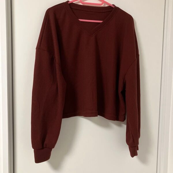 美品 Dazy ボリューム袖ショート丈長袖トップス L SHEIN シーイン ボルドー