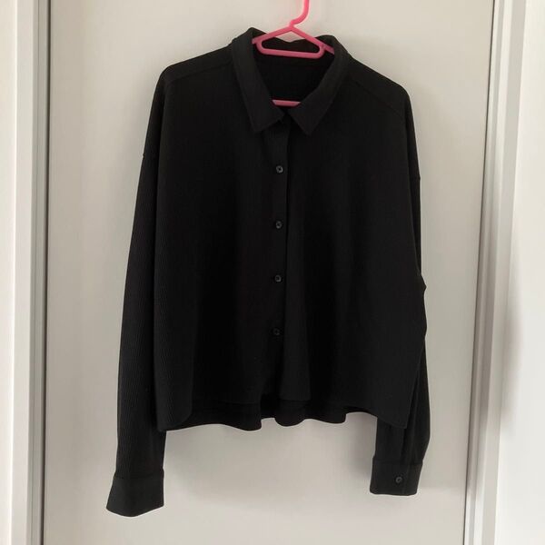 美品 GU ジーユー リブカットソー シャツタイプ レディース XXL ネット限定サイズ ブラック 大きいサイズ ぽっちゃり 長袖