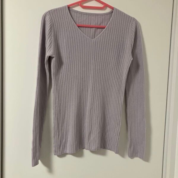 ROPE PICNIC ロペピクニック 春色Vネックトップス 38 長袖 カットソー ラベンダー リブ シンプル 着回し◎