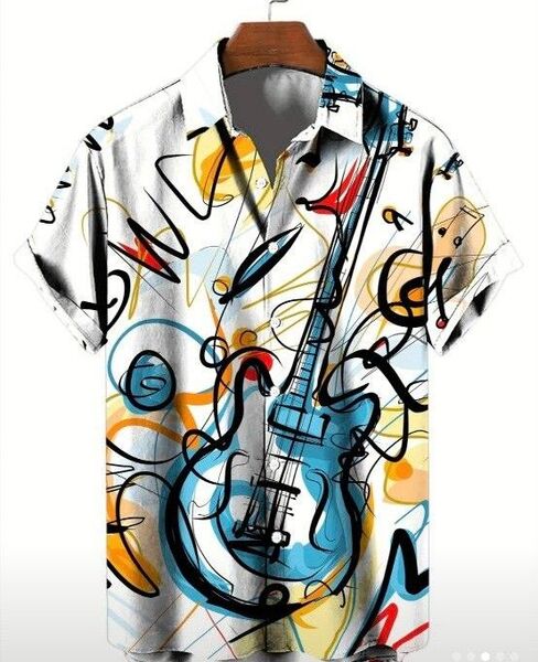 【新品】ギター柄 シャツ 輸入品 S M L XL 相当 柄シャツ アロハ ロック ステージ 衣装 ライブ 羽織り アメリカン