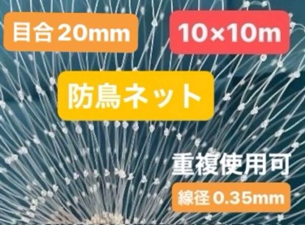 【幅10m×長さ10m】網目20mm 線径0.35mm 鳥よけネット 防小鳥メッシュ 野菜やブルーベリーやブドウ用 庭園ネット等