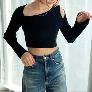 EMODA エモダ スキンカットラインニット トップス ブラック 長袖 黒
