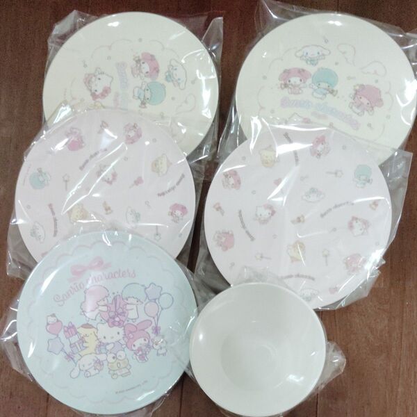 【未開封】プレート5枚 ボウル1枚 サンリオ お皿 マイメロディ ハローキティ キキララ 食器 小皿