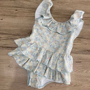 美品 tete a tete花柄 ワンピース 水着 110 ブルー