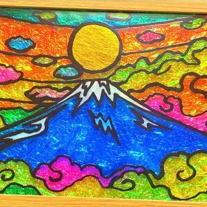 富士山ステンドグラスガラス絵の具金運開運絵画イラストアート沖縄犬猫龍神インテリア雑貨