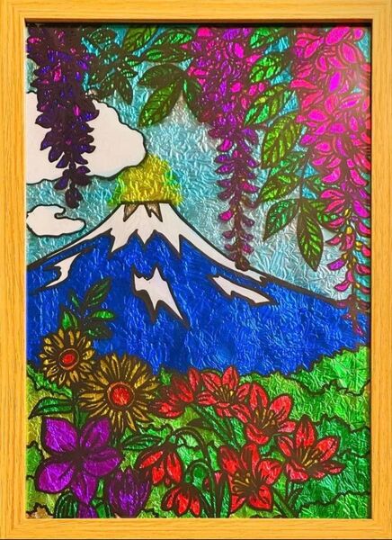 花富士山金運開運絵画ステンドグラスガラス絵の具イラストアート龍沖縄犬猫インテリア