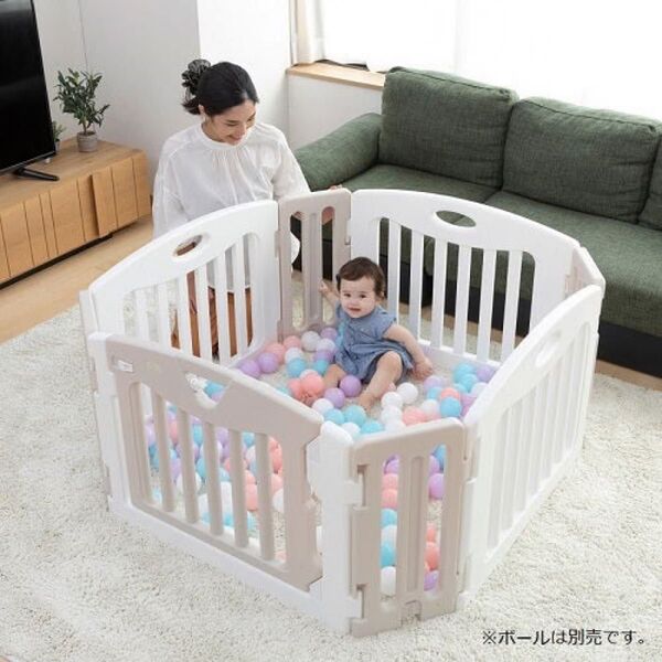【美品】【限定色 】日本育児 ベビーサークル キッズランド 2way ラテ ベビーフェンス