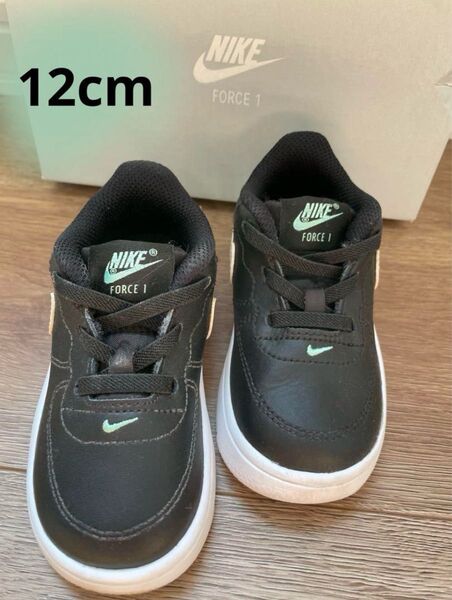 NIKE フォース1 ベビー キッズ 12cm 黒 ブラック 水玉 保育園 幼稚園 洗い替え 箱無しで発送
