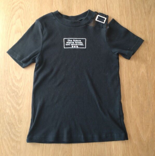 女の子 ガールズ 半袖 Tシャツ ブラック カットソー ワンポイント しまむら Ricca ricca メッシュ レース 150