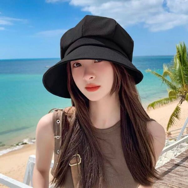 レディース 帽子 UVカット つば広 ハット 黒 キャスケット 紫外線カット 日焼け防止 ブラック 日除け バケットハット 新品