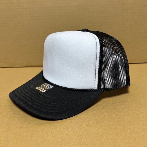 OTTO メッシュキャップ ツートンブラック 白黒ハーフ BLACK クロ オットー CAP 帽子 無地 野球帽