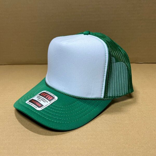 OTTO メッシュキャップ ツートングリーン 白緑ハーフ ケリーグリーン オットー CAP 帽子 無地 野球帽