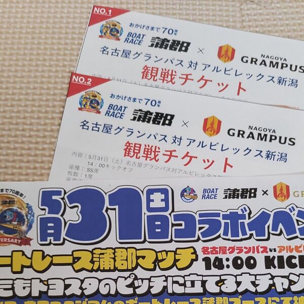 5/31(土) 豊田スタジアム 名古屋グランパス 対 アルビレックス新潟 観戦チケット ペア SS席 14:00キックオフ