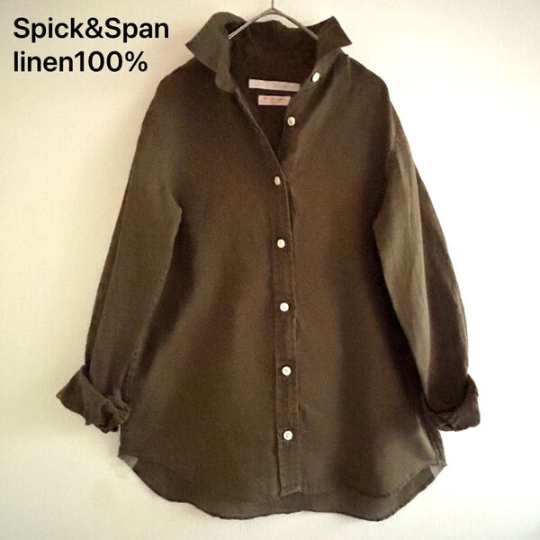 123スピック&スパン ハードマンズリネン100%長袖シャツF大人カーキSpick&Span