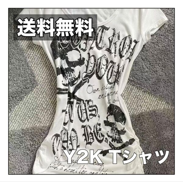 Tシャツ Y2K 白 Mサイズ 平成ギャル フェアリーグランジ ダークコア スカルパンク ピチt