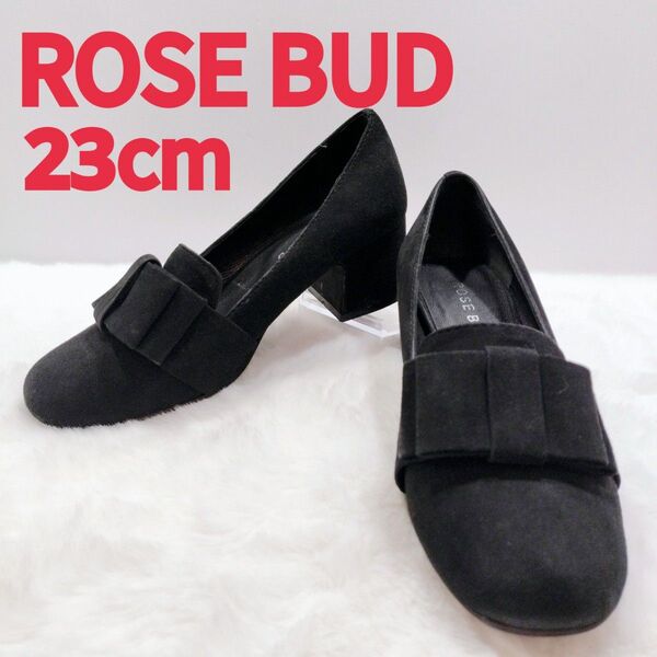 ◎美品★ROSE BUD/ローズバット パンプス 黒・ラウンドトゥ・23cm・太ヒール5cm