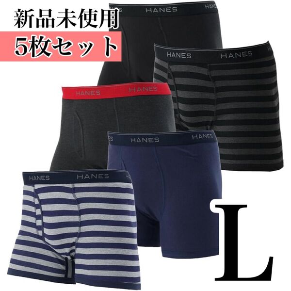 Hanes★ボクサーブリーフ 5枚組 抗菌 除菌 清潔 前開き メンズ L ボクサーパンツ アンダーウェア 前開き ロゴブラック