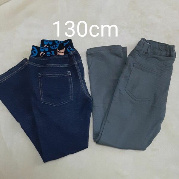 130cm 2点セット レギンスパンツ 長ズボン ロングパンツ 子供服 カーキ デニム風
