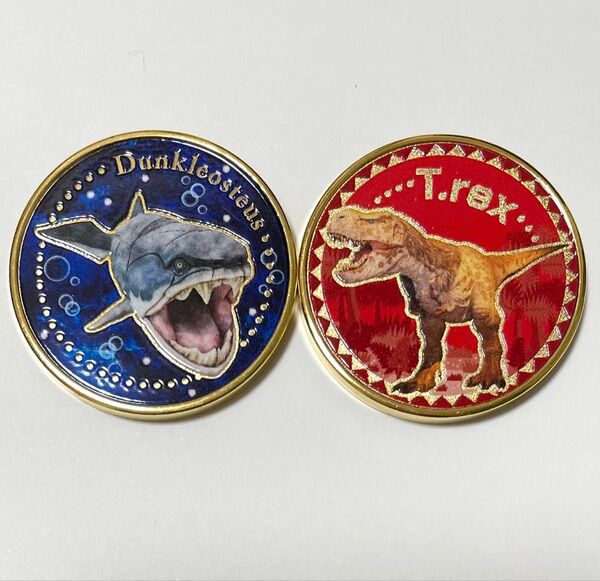 【新品】ミュージアムパーク 茨城県自然博物館 ★ダンクルオステウス★ティラノサウルス・レックス★ 記念メダル 2種 茶平工業