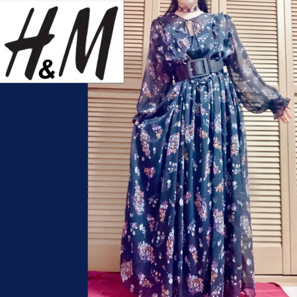 【新品タグ付き】H&M 小花柄マキシティアードシースルーワンピース(インナー付) シフォン 春 夏