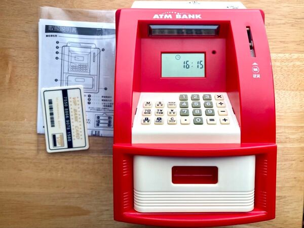 光って音が鳴る ATM型貯金箱 目覚まし時計 計算機 金額自動カウント式 動作品 難あり