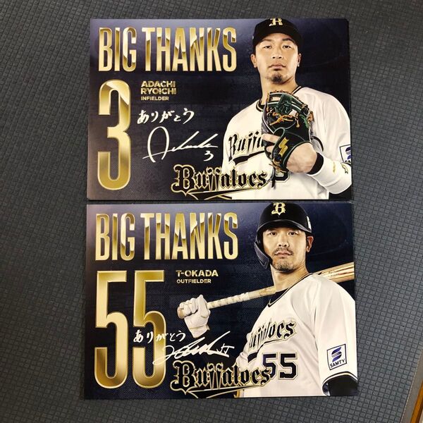 オリックス・バファローズ 安達了一 岡田貴弘 BIG THANKSカード 2枚セット