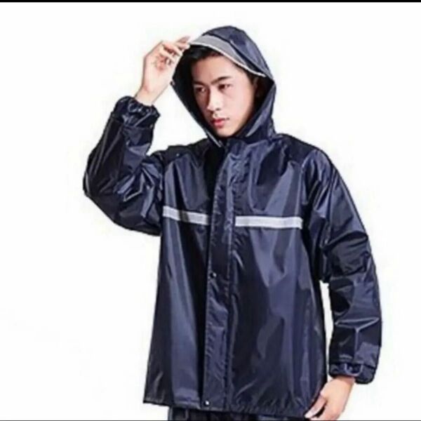 大きめ レインコート レインジャケット 防水 雨ガッパ ブラック黒 撥水厚手 4XL