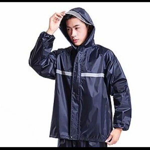 大きめレインコート レインジャケット 防水 雨ガッパ ブラック黒 撥水厚手 4XL