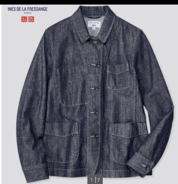 美品★UNIQLO イネス デニムジャケット 麻 濃紺 レディース S ジャケット