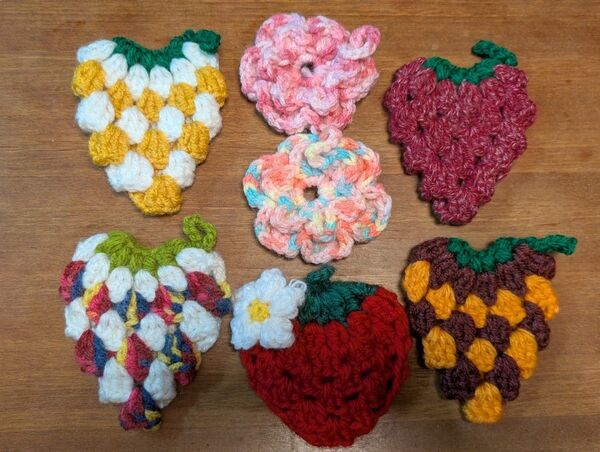 アクリルたわし★エコたわし★ハンドメイド★色々★イチゴ★プクプク★花★7個セット③