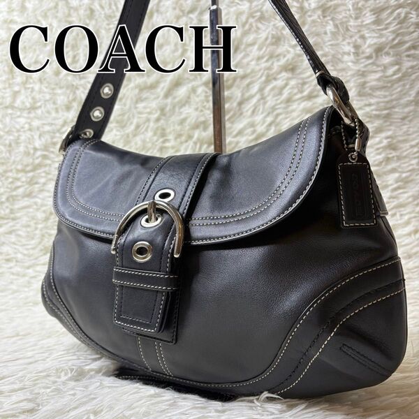 極美品 COACH コーチ ソーホー ワンショルダーバッグ レザー 肩掛け 黒 ブラック ハンドバッグ シルバー金具 ワンハンドル