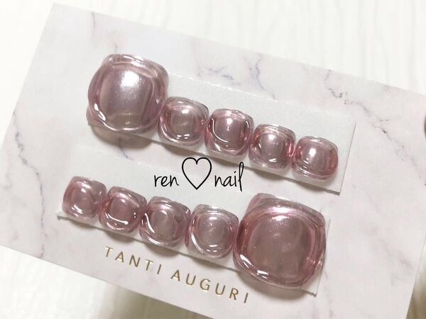 【現品NO1】ピンクブラウンミラーのうるうるフットネイルチップ