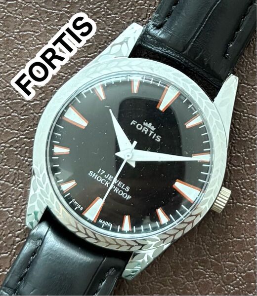 ヴィンテージ 腕時計 FORTIS 機械式 手巻き メンズ腕時計 ブラック