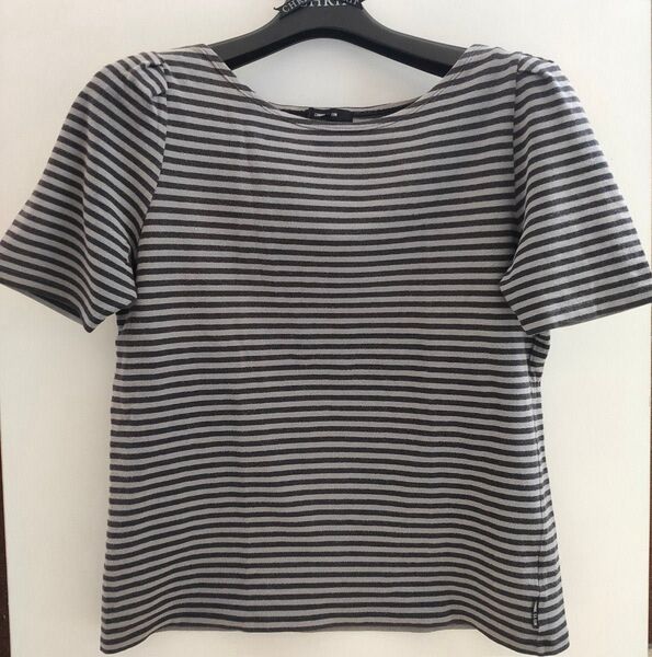 コムサイズム ボーダー 半袖 Tシャツ カットソー Lサイズ ラウンドネック グレー
