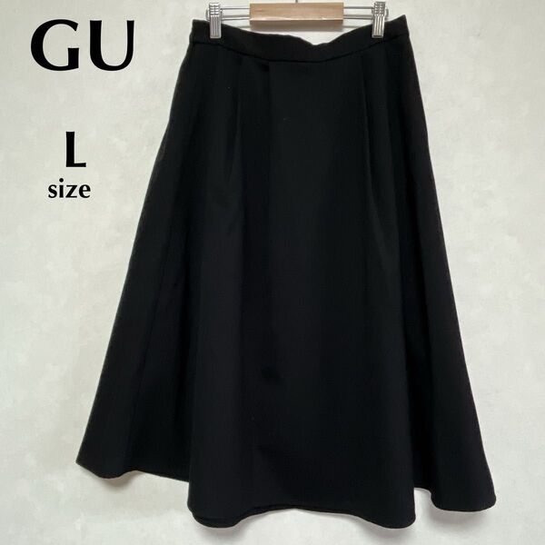 GU ジーユー L タックフレアミディスカート ウエストゴム