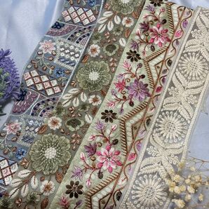 インド刺繍リボン 4種類セット 各50㎝カット アソート まとめ アクセサリー ポーチ ハンドメイド