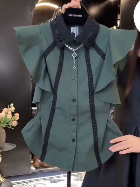 (未使用、新品)夏の新しいバブルスリーブルーズショートスリーブシャツは、100%純粋で通気性があり、快適で