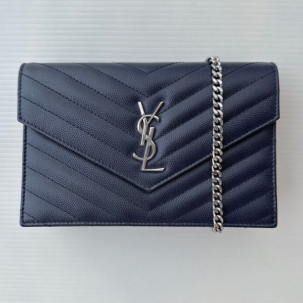 サンローラン SAINT LAURENT YSL キャビアスキン チェーンウォレット ショルダーバッグ クラッチバッグ 極美品