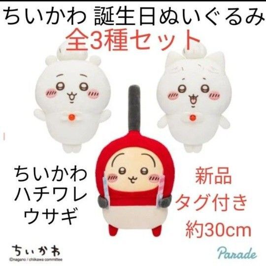【全3種セット b】ちいかわ 誕生日 BIG ぬいぐるみ ウサギ ハチワレ