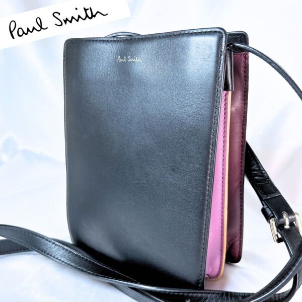Paul Smith ポールスミス シンプリファイドコンサティーナ ショルダーバッグ スマホショルダー ブラック 黒 レザー