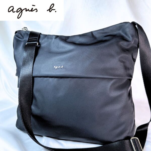 人気 agnes b. アニエスベー ショルダーバッグ ブラック 黒 ナイロン 斜め掛け クロスボディ 軽量 ロゴ金具