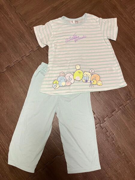 すみっこぐらし半袖パジャマ130光る暗闇でボーダー ルームウェア キッズ