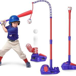 野球セット 3 in 1 野球おもちゃセット 3way遊び方 ハンギングボールホルダー/自動ランチャー/固定バッティング